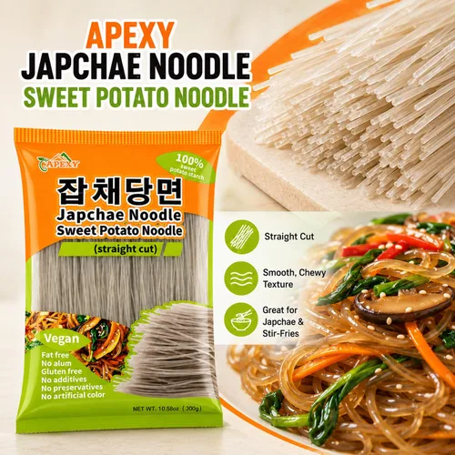 Miniatura 3 de APEXY Fideos de vidrio de batata corte recto, fideos japchae, pasta de fideos coreanos, sin grasa y sin gluten, 100% almidón de batata, sin