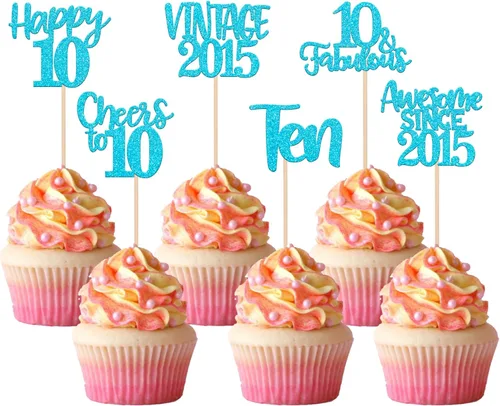 Miniatura 43 de Rsstarxi Paquete de 24 adornos para cupcakes vintage 2019 con purpurina negra para 5º cumpleaños, saludos a 5, cinco, 5, 5 fabulosos para cupcakes