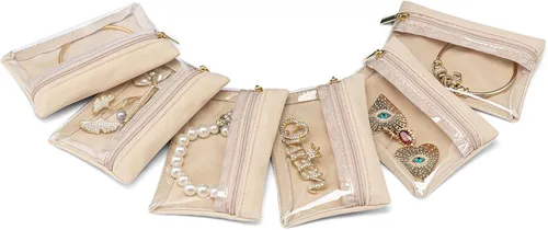 Vlando Organizador de joyas de viaje, bolsa de terciopelo con cremallera, bolsa de joyería de viaje transparente para viajes, viajes de negocios,