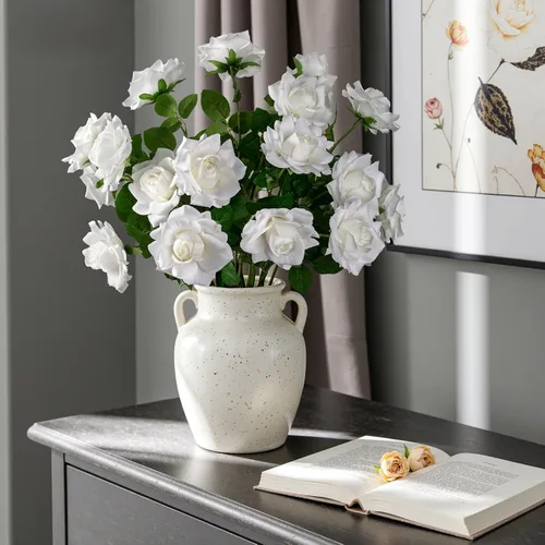 Miniatura 7 de Flores artificiales, rosas artificiales, rosas falsas de 23.2 pulgadas de tallo largo, flores artificiales para jarrón alto, rosa de seda, 20 Blanco