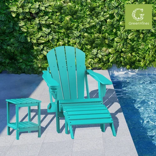 Miniatura 2 de GREENVINES Adirondack - Mesa lateral para exteriores 14 x 13 pulgadas Plástico HDPE Todo clima Aqua Mesas auxiliares exteriores Estante