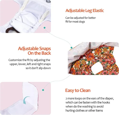 Miniatura 3 de CuteBone Pañales para perras con faldas, paquete de 3 vestidos reutilizables para cachorros, pantalones para el período de ciclo de calor QBD12S