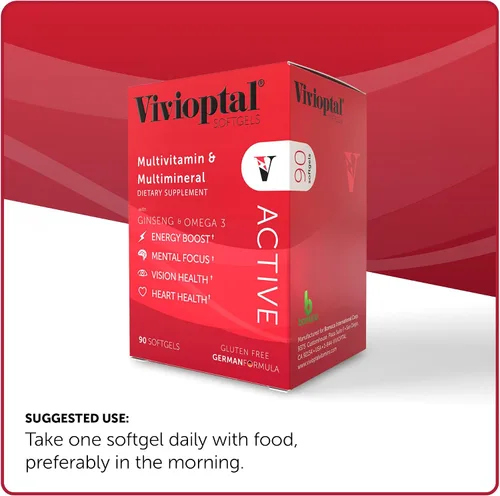 Miniatura 4 de Vivioptal Active, 90 cápsulas blandas, ginseng y omega 3, multivitamínico y multimineral, sin gluten, fórmula alemana