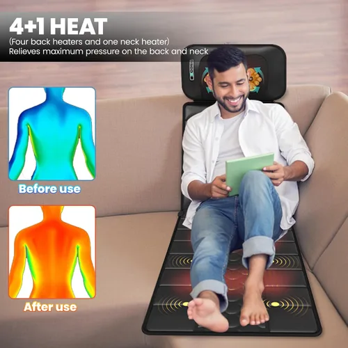 Miniatura 4 de Alfombrilla de masaje, masajeador de cuello desmontable, calefacción por vibración de cuerpo completo, almohadilla de masaje con 10 motores