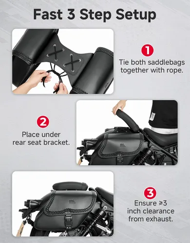 Miniatura 4 de KEMIMOTO Alforjas para motocicleta, bolsa lateral de cuero sintético con cerradura, 28L, bolsas inclinadas con doble correa impermeable y tachuelas