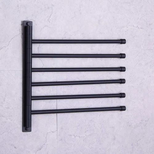 Miniatura 7 de GERZWY - Toallero de baño con brazo giratorio montado en la pared, con 6 brazos, organizador para toallas, acero inoxidable SUS 304, acabado negro