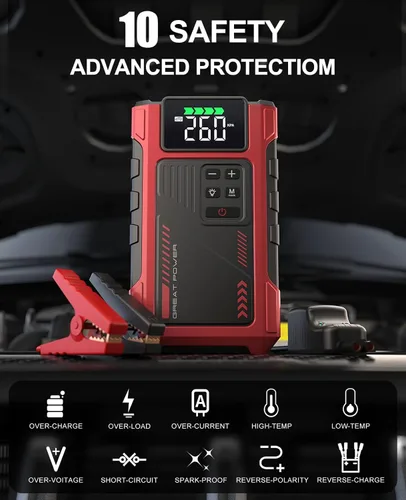 Miniatura 5 de Arrancador de coche de 4500 A con compresor de aire, cargador de batería portátil de 12 V, paquete de energía con inflador de neumáticos de 150 PSI