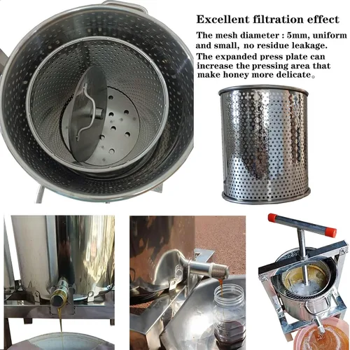 Miniatura 4 de Prensa de miel Extractor de cera Máquina de cera de acero inoxidable Prensa de miel Máquina de cera de abeja manual Prensa de miel de abeja grande