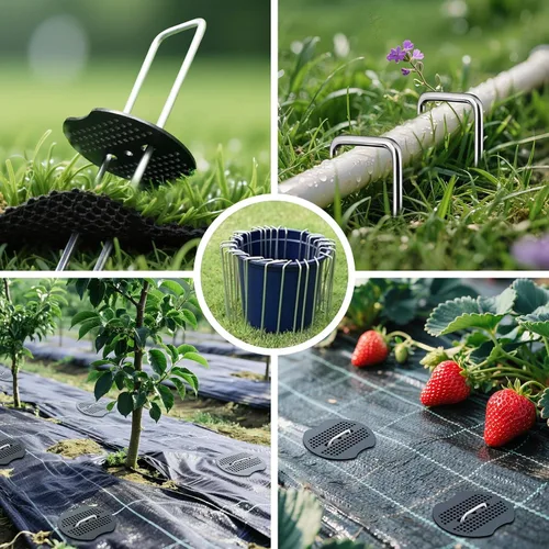 Miniatura 6 de 50 grapas de jardín + 50 juntas + gancho de selección + mazo de goma, estacas de tela de paisaje de 6 pulgadas, estacas de barrera de malezas