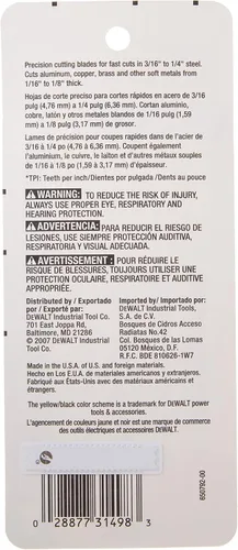 Miniatura 4 de Dewalt Accessories DW3724-5 Hoja de sierra de metal mediana, 3.0in, 18-TPI Cantidad 5