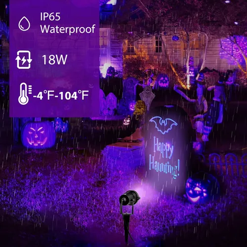 Miniatura 2 de Onforu Foco de luz negra de 18 W para exteriores, IP65 impermeable, longitud de onda de 385-400 nm, luces negras de Halloween enchufables