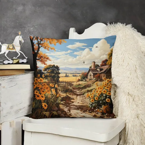 Miniatura 10 de Fundas de almohada decorativas cuadradas de terciopelo con diseño de paisaje, campo, otoño, otoño, 12 x 12 pulgadas, para Acción de Gracias