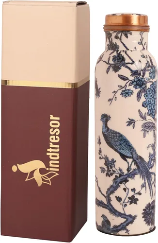 Miniatura 17 de Botella de agua de cobre puro - Hecha a mano - Beneficios para la salud ayurvédica - Grande 35 oz - A prueba de fugas - Fácil de llevar para Negro
