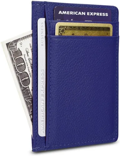 Miniatura 2 de Tarjetero para tarjetas de crédito, de cuero, delgada, minimalista, con bloqueo de RFID, talla única , Azul