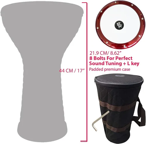 Miniatura 4 de The Wave Zaza Percussion - Darbuka Doumbek estilo egipcio de 17 pulgadas (rojo brillante, grabado)