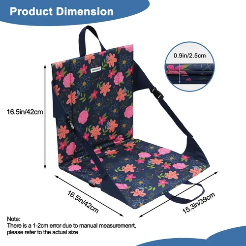 Miniatura 3 de Floral Foldable Bleacher Seat Waterproof Portable Stadium Cushion Adjustable back, 1.2cm pad, handle&pocket. For bleachers camping beach hiking