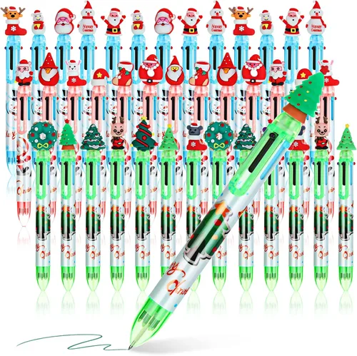 Miniatura 7 de 24 bolígrafos de Navidad 6 en 1, multicolor, retráctiles, 6 colores, árbol de Navidad, Papá Noel, muñeco de nieve, regalos de fiesta de fin de año