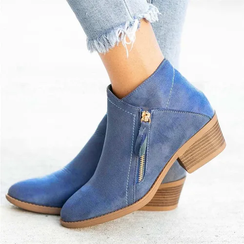 Miniatura 2 de Botas para mujer, botines de tobillo 2022, a la moda, de otoño, con cremallera lateral, punta puntiaguda, bloque grueso, tacón medio, liso, casual