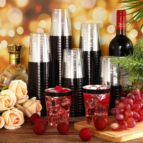 Miniatura 5 de Norme 50 piezas de vasos de plástico de 10 onzas para fiesta, vasos desechables transparentes con borde para boda, Acción de Gracias, Navidad