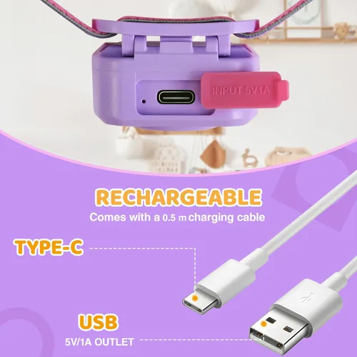 Miniatura 7 de EverBrite Linterna frontal LED recargable para niños con modo RGB y diadema ajustable, 3 modos multicolor para acampar, leer, explorar, Halloween