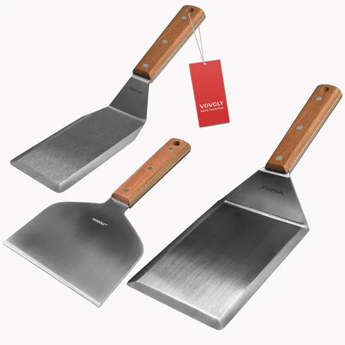 Juego de espátulas de metal de acero inoxidable para plancha, espátula raspadora para parrilla para BBQ/parrilla de superficie plana - mango de