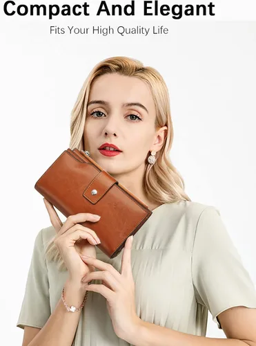 Miniatura 4 de BOSTANTEN - Cartera de piel auténtica para mujer con bolsillo con cremallera), BL3162011Kcoffee