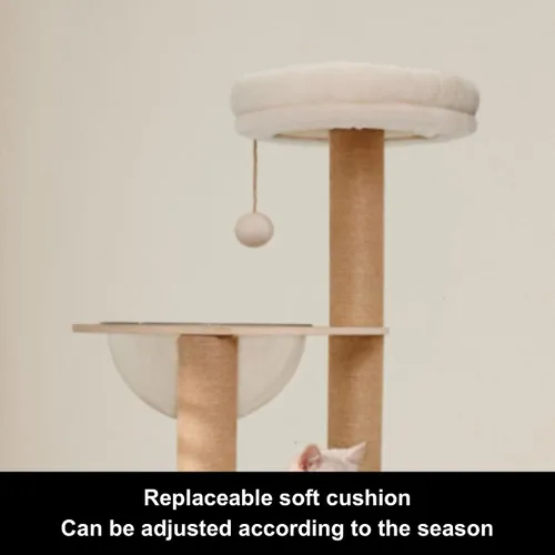Miniatura 4 de Torre para gatos de madera maciza real de 61 pulgadas de alto con cama para gatos con cápsula espacial, cama superior con bola de juguete, postes