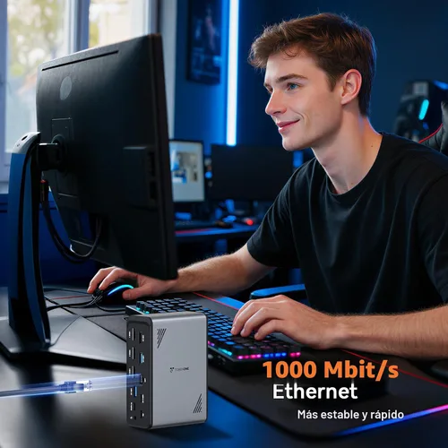 Miniatura 7 de TobenONE Estación de acoplamiento para laptop 18 en 1, 3 monitores, pantalla triple 4K con 3 HDMI, 9 puertos USB, Gigabit Ethernet, PD3.0