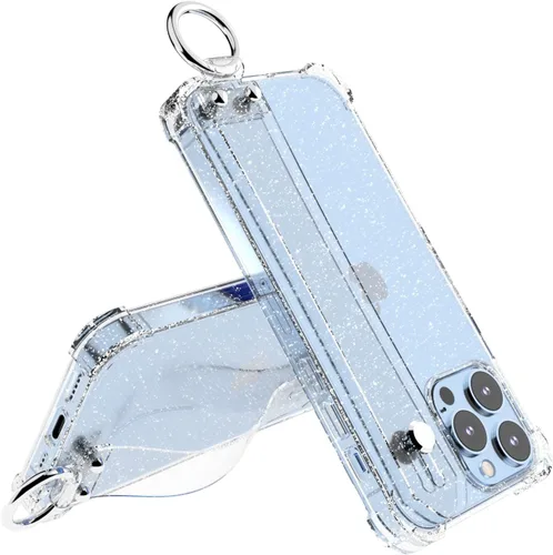 Miniatura 10 de Funda con purpurina con correa de mano compatible con iPhone 13 de 6.1 pulgadas, funda transparente brillante con correa de muñeca ajustable soporte