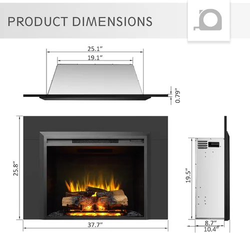 Miniatura 3 de LegendFlame Carl 28 Pulgadas con Kit de Adornos, Inserto de Chimenea Eléctrica, Calentador de Chimenea 750/1500W, Sonido de Fuego Crepitante