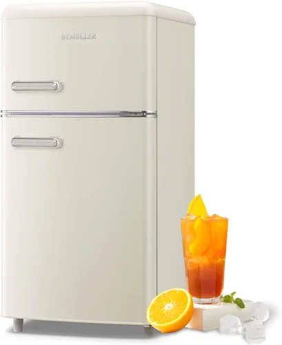 DEMULLER - Refrigerador retro mini de 3.5 pies cúbicos, refrigerador pequeño con congelador superior, refrigerador compacto de tamaño para Blanco