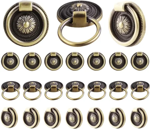 Miniatura 9 de 12 piezas de anillo antiguo para cajón, tirador de armario, cajón de armario, pomo de vestidor, latón antiguo 12 piezas color bronce