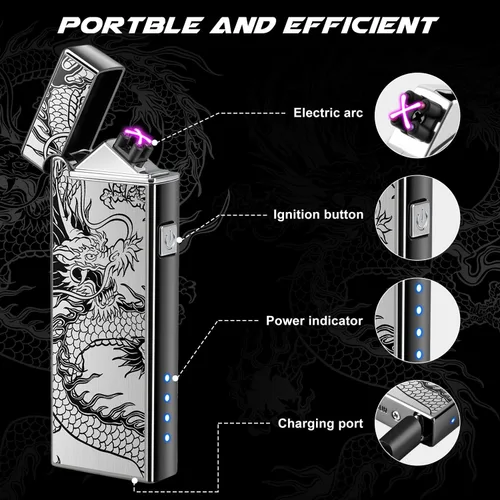 Miniatura 2 de LcFun Encendedor eléctrico recargable por USB, resistente al viento, de plasma, doble arco con indicador de batería LED, sin llama, encendedores