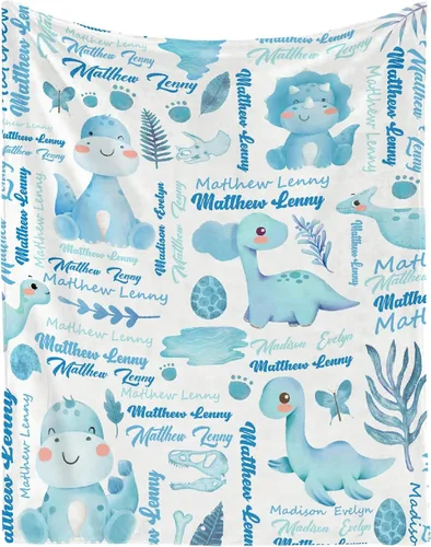 Miniatura 14 de Manta personalizada con nombre de bebé, dinosaurios, regalo para bebés, niños y niñas, manta de franela suave para recién nacidos, cómoda