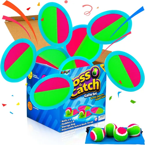 Ayeboovi Juego de 8 palas y atrapas, 8 palas, 4 bolas para exteriores, playa, piscina, juguetes para niños de 3, 4, 5, 6, 7, 8 años, regalos de