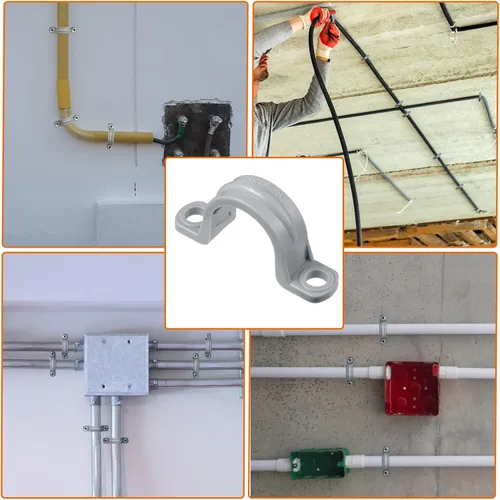 Miniatura 5 de Demissle Abrazadera de conducto de PVC, 2 correas de agujero, correa de conducto de plástico gris resistente, soporte de montaje con clip en U