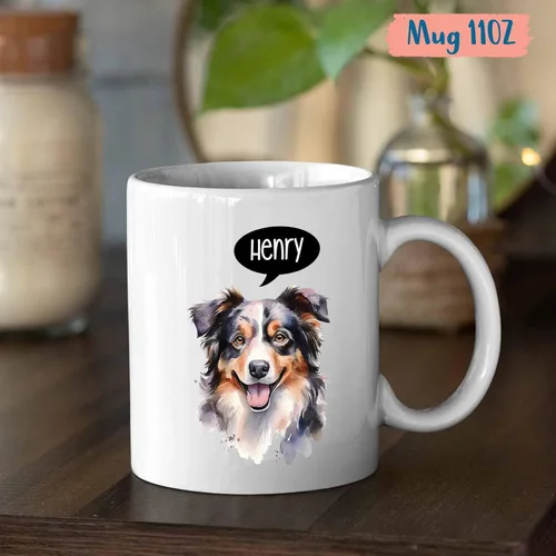 Miniatura 4 de Taza de café de perro de pastor australiano, taza de café personalizada para mascotas con nombre, regalo conmemorativo para mascotas para papá