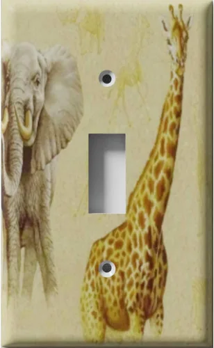 Miniatura 3 de Placa decorativa de salida - Jirafa y elefante en faros - Receptáculo doble dúplex