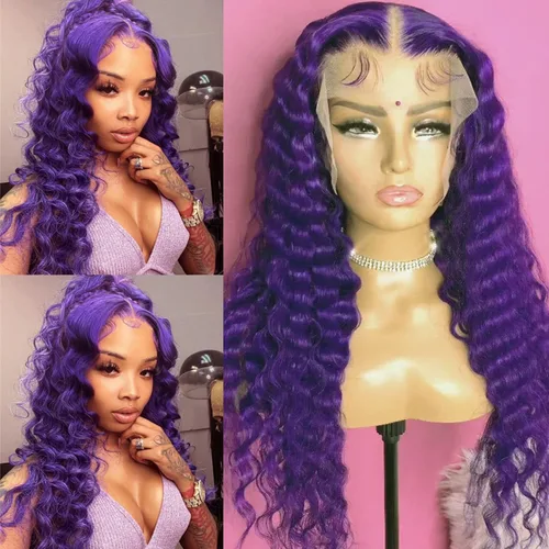 Miniatura 15 de Pelucas de encaje frontal color azul con encaje frontal, peluca para usar y llevar, sin pegamento, pelucas de cabello largo y lacio, pelucas