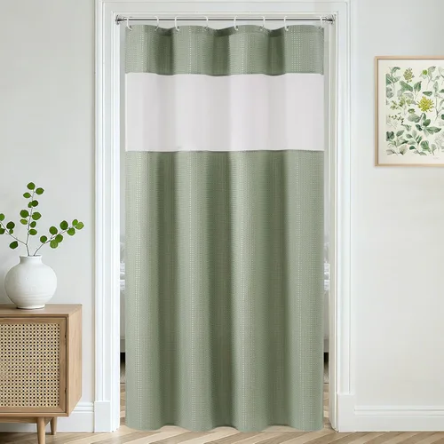 Miniatura 25 de UFRIDAY Cortina de ducha extralarga de 84 pulgadas con tejido de nido de abeja blanco y ventana con malla, cortina de baño decorativa resistente