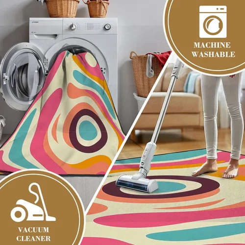 Miniatura 7 de Alfombras bohemias de 6 x 9 pies, estilo retro, psicodélico, psicodélico, ondulado, estilo de los años setenta, abstracto, lavable, alfombra de pelo
