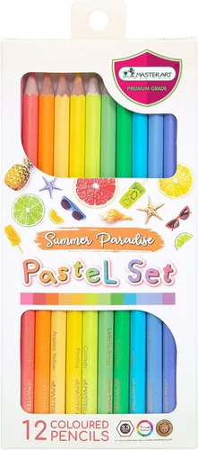 MASTERART Lápices de Colores Pastel 12 Colores para Niños y Adultos para Colorear (SUMMER PARADISE PASTELS)