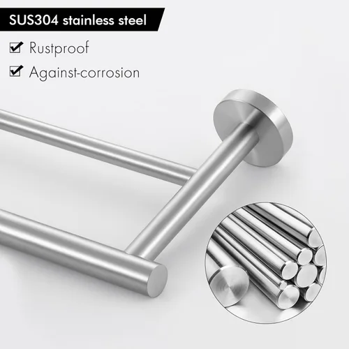Miniatura 5 de KES Toallero doble de 23.6 pulgadas, soporte para toallas de baño, cocina, barra de toalla doble, resistente al óxido, montaje en pared, acero