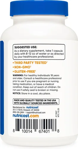 Miniatura 4 de Nutricost - Ácido R-alfa lipoico 100 mg, 240 cápsulas - Cápsulas vegetarianas, vegano, sin OMG, sin gluten