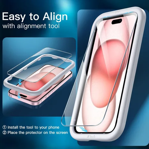 Miniatura 5 de JETech - Protector de pantalla para iPhone 15 de 6.1 pulgadas, película de vidrio templado con herramienta de fácil instalación, compatible