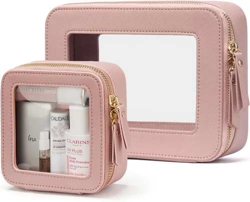 Miniatura 17 de Bolsa de maquillaje transparente Popvibe, estuche de cosméticos de viaje con cremallera, bolsa de aseo transparente con cremallera, organizador Malva