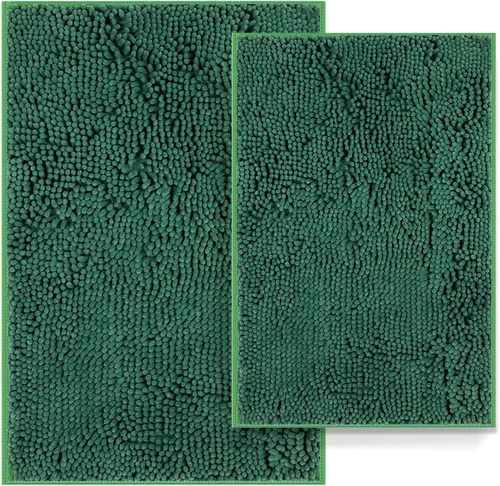 Miniatura 19 de Juego de 2 alfombras de baño antideslizantes para baños, juego de alfombras de felpilla gruesa y suave, alfombras de baño ultra absorbentes