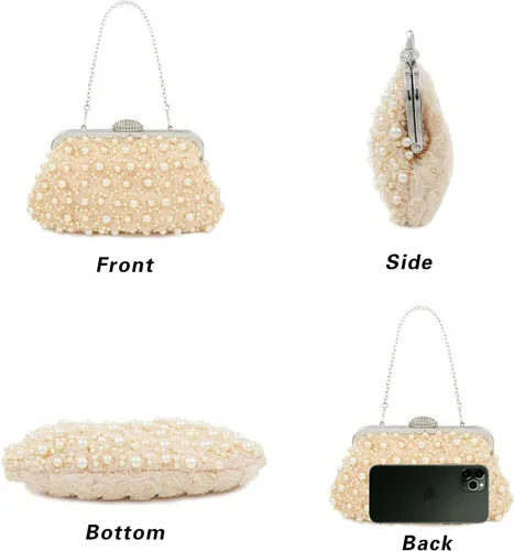 Miniatura 4 de Carwales Bolso de noche de flores con perlas para mujer, bolso de noche para boda, baile, baile de graduación, bolsos de novia