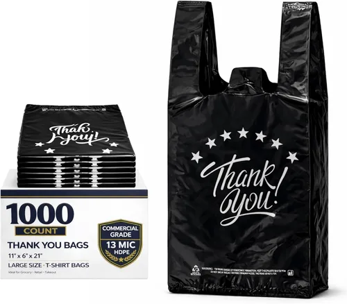Miniatura 14 de YoYoRain 1000 piezas de bolsas de camiseta blancas "Thank You" – Bolsas de compras reutilizables y desechables para comestibles y supermercado