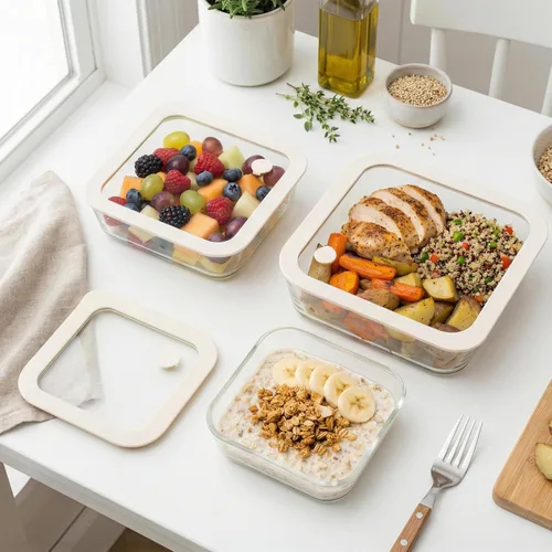 Miniatura 7 de Juego de recipientes de vidrio para alimentos Urban Green con tapa de vidrio, paquete de 3, juego de recipientes de almacenamiento de alimentos